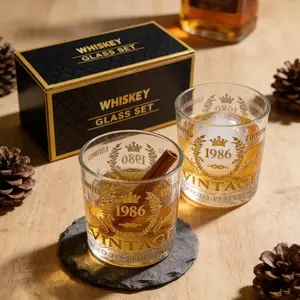 Vintage Years 1986 40th Birthday or Anniversary Old Fashioned Whisky Rocks Glass Tumbler Set of 2 - Unique Gift Idea For Men