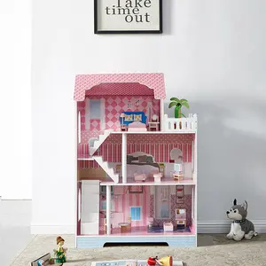 Nordic Dollhouse, Children’s Play Set, Fully Detailed Large Villa, Princess Dollhouse, Girl’s Playroom, Wooden House