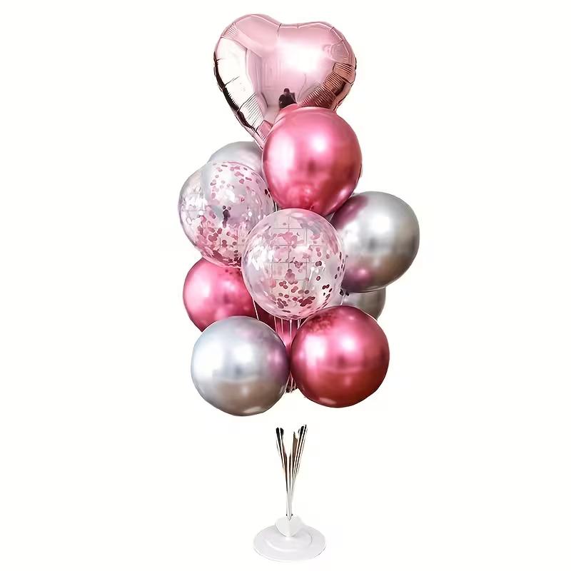 High-top balloon stand set with water-filled base (includes 24 balloons). Featuring large reusable plastic column bases, it is ideal for decorations at weddings, New Year celebrations, Valentine's Day parties and balloon arch arrangements., One Balloon St