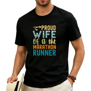Graphic T-Shirt for Proud Wives of Marathon Runners - Casual Short-Sleeve Crew Neck Tee Designed for Sports Enthusiasts, Suitable for Everyday Use. Made from Medium Stretch Fabric for a Comfortable Fit in All Seasons. Available in Matching Styles Fo