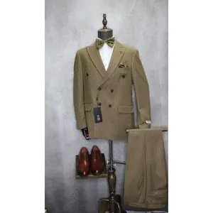 Men's Stacy Adams Double Breasted Olive with Burgundy Pinstripe Formal Suit