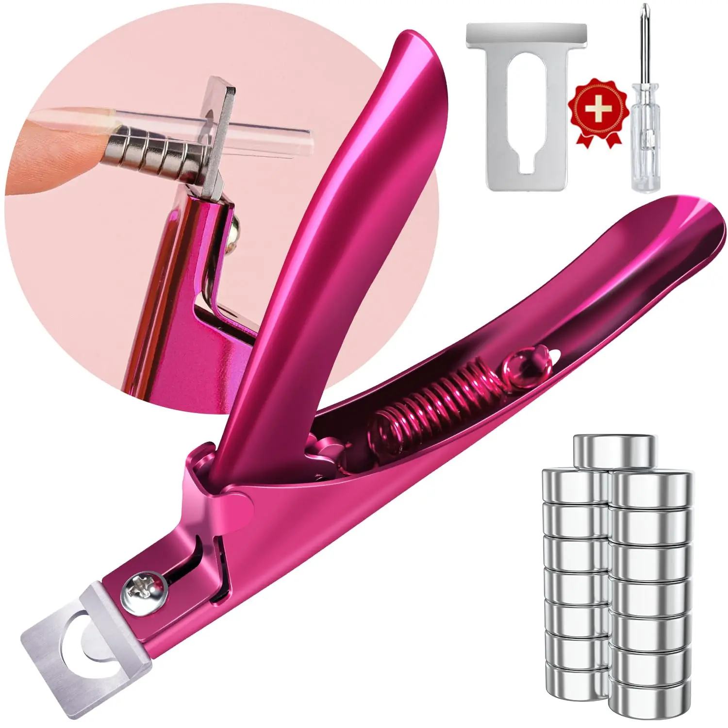 Premium Adjustable Nail Clippers with Magnets Sizers for Acrylic Nails, Stainless Steel Nail Cutter Trimmer for Artificial Fake False Tips Manicure Sharp Blade Clip Tool for Salon Beauty