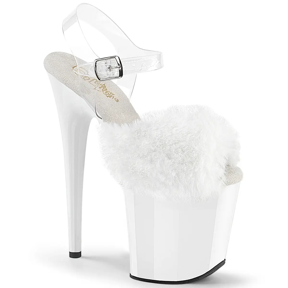Pleaser Women's Flamingo-808FUR High Heels, Faux Fur Accent Footwear with Platform, Ankle Strap, and Peep-Toe Design, Elegant