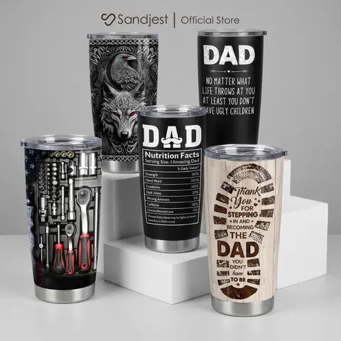 SANDJEST 20oz Dad Collection Insulated Tumbler with Lid, Portable Reusable Double Wall Stainless Steel Thermal Cup, Hot/ Iced Coffee Travel Flask, Ready-to-Go Use Outdoor Travel Camp, Gift for Him Dad Christmas Fall