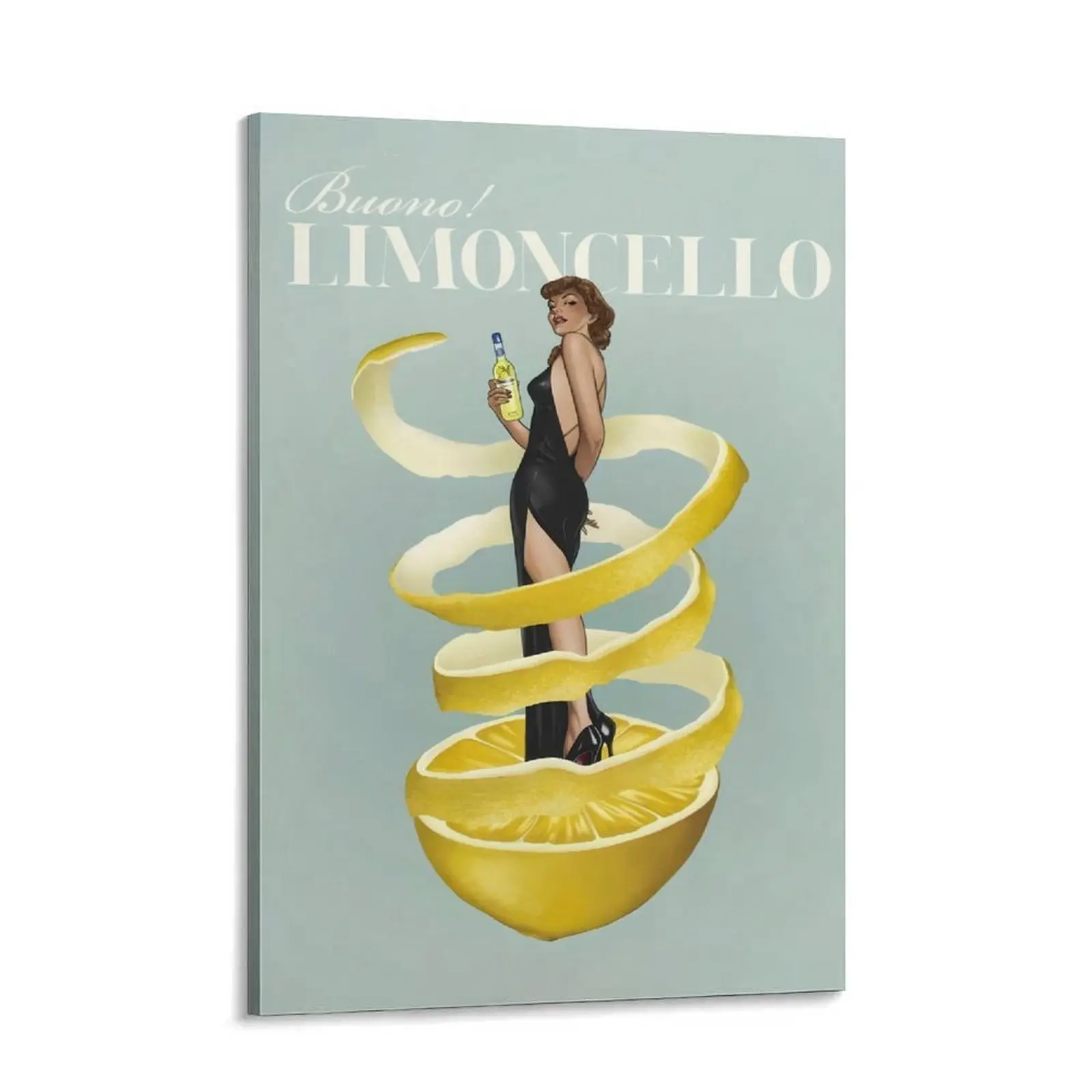 Vintage Limoncello Italian Bar Drink Poster with Wood Frame, Retro Kitchen Art, Bar Cart Decor for Living Room & Bathroom Home Supplies Wall Art