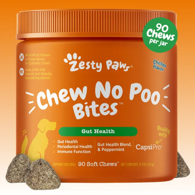 Zesty Paws Chew No Poo Bites™ for Dogs - Chicken Flavor All Natural Digestive Support Supplements with Capsimax & Probiotics