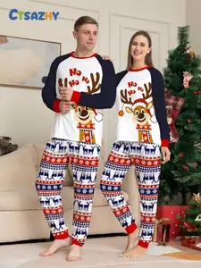 Christmas Couple Matching Homeewear Set, Loose Fit Long Sleeve Pants, Soft Breathable Fabric, Holiday Party Family Photo, Reindeer Fair Isle Print