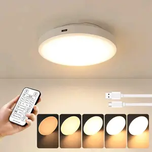 10,000mAh Ceiling Light, Led Dimmable Ceiling Lights, LED Motion Sensor Lamp, USB Charging, Backing Adhesive for Drill-Free Installation, or Screw Fixing via Drilling, Remote-Controlled Three-Colour Dimming, Suitable for Kitchen Indoor Lighting