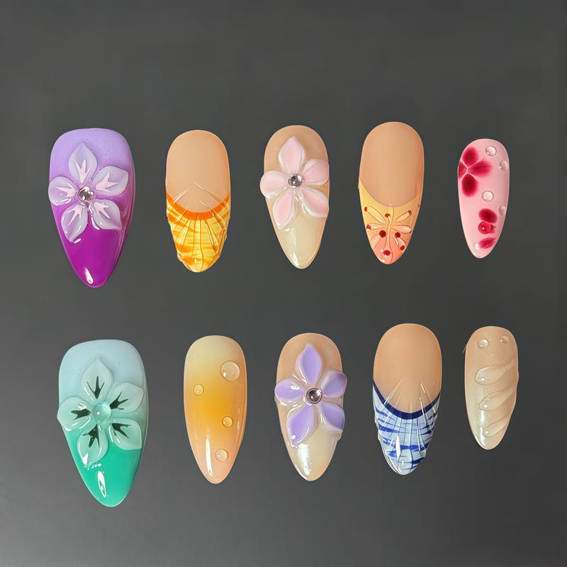 Tropic punch collections SWEET ANGEL 100% Handmade 3D Press-on Nails | Reusable | Long-Lasting | Salon-Quality 10PCS | Gel fake Nails