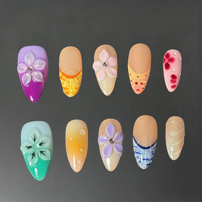 Tropic punch collections SWEET ANGEL 100% Handmade 3D Press-on Nails | Reusable | Long-Lasting | Salon-Quality 10PCS | Gel fake Nails