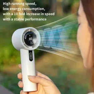 Portable Turbine Fan, Adjustable Speed 1-100, Strong Airflow, LED Display, Rechargeable Handheld Fan, Ideal for Camping/outdoor Use, Multifunctional Cooling Fan