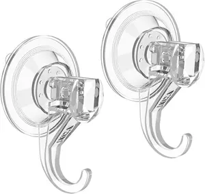 Suction Cup Hooks, Small Shower Suction Hooks, Heavy Duty, Removable and Reusable, Clear, 2 Pcs