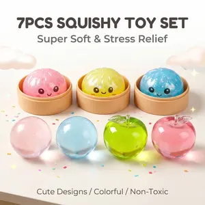 7-Piece Stress Relief Set for Adults and Kids, Slow Rise Mochi Sensory Toy, Anxiety Relief Fidget Kit, Squishy Fidgets, Soft Tpr Material, Perfect Gift
