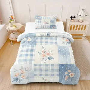 2/3Pcs Watercolor Floral Patchwork Comforter Set, Cottagecore Botanical Print, Fluffy Soft Warm All Season Bedding Set, Flower Printed Bedding for Girls Bedroom Decor, Pillow Inserts Not Included