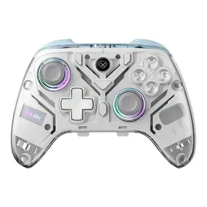 Wireless Hall Effect Motion Sensing Vibrating Game Controller with Back Button Switch, Transparent Color, Ergonomic Grip for Switch/PC Console Players