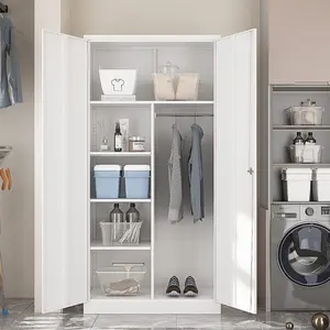 Yizosh Metal Armoire Wardrobe Closet Cabinet for Hanging Clothes with Lock Doors, -72" Steel Lockable Wardrobe Storage Locker Clothes Organizer for Bedroom, Laundry Room (White)