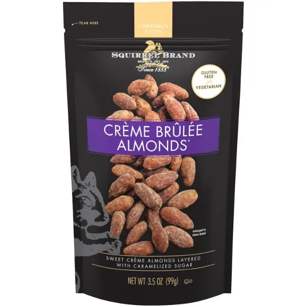 Gourmet Gluten-Free Caramel Sweet Crème Brulee Flavor Candy-Coated Almonds, 3.5 oz Resealable Snack Nut Bag - Ideal for Travel, Office, All Ages