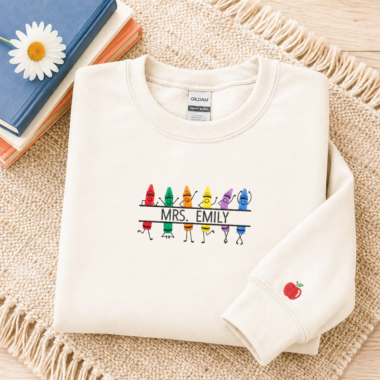[MAKE IN US]Custom Embroidered Teacher Crayon Sweatshirt With Name, Teacher Monogrammed Sweatshirt, Teacher Appreciation Week Gifts, Back To School Gift