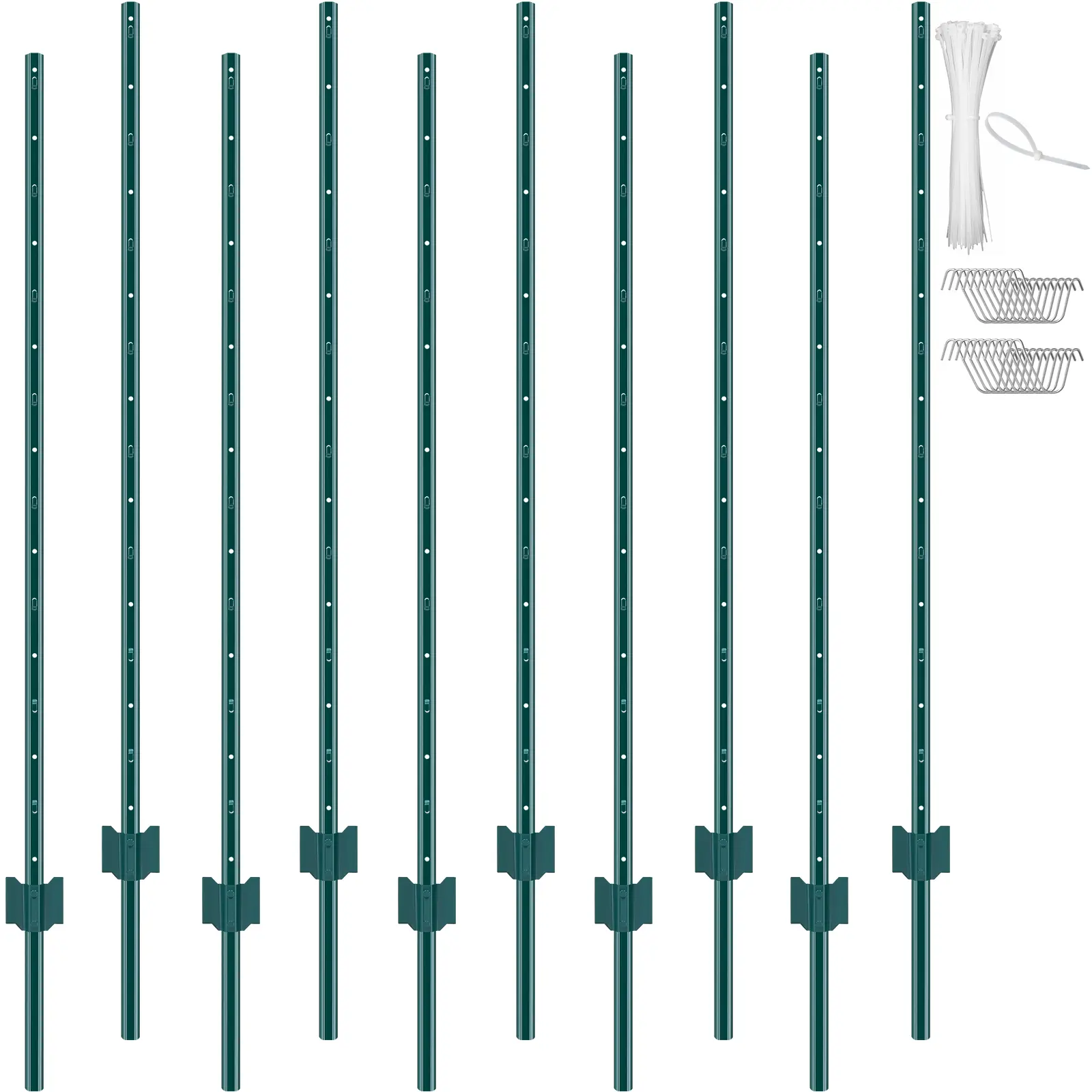 【summerfinds】VEVOR 5 Feet Fence Post, 10 Pack T-Post Heavy Duty Metal Fence Posts, Sturdy Steel Fence Stakes for Garden Yard, Lawn, Farms and Outdoor Wire Fencing, Green