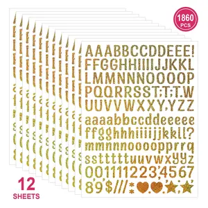 1860pcs Glitter Alphabet & Number Stickers - 0.5" Self-Adhesive Letters for Scrapbooking, DIY Crafts, Water Bottles & Journaling - Multi-color/Gold/Silver