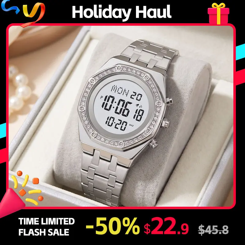 SKMEI Digital Watch for Men and Women Unisex Steel Bracelet Sport Casual Wristwatch with Dual Time Stopwatch Alarm Date Day and EL Backlight for Business Work and Daily Wear