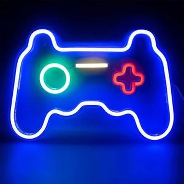 ROSNEK Acrylic LED Gaming Controller Sign - 200cm/78.74in USB-Powered Wall-Mountable Cyberpunk Backlit Home Decoration Lamp, LED Neon Lights, USB Power Bank Ok Wall Mount Decoration for Boys' Room