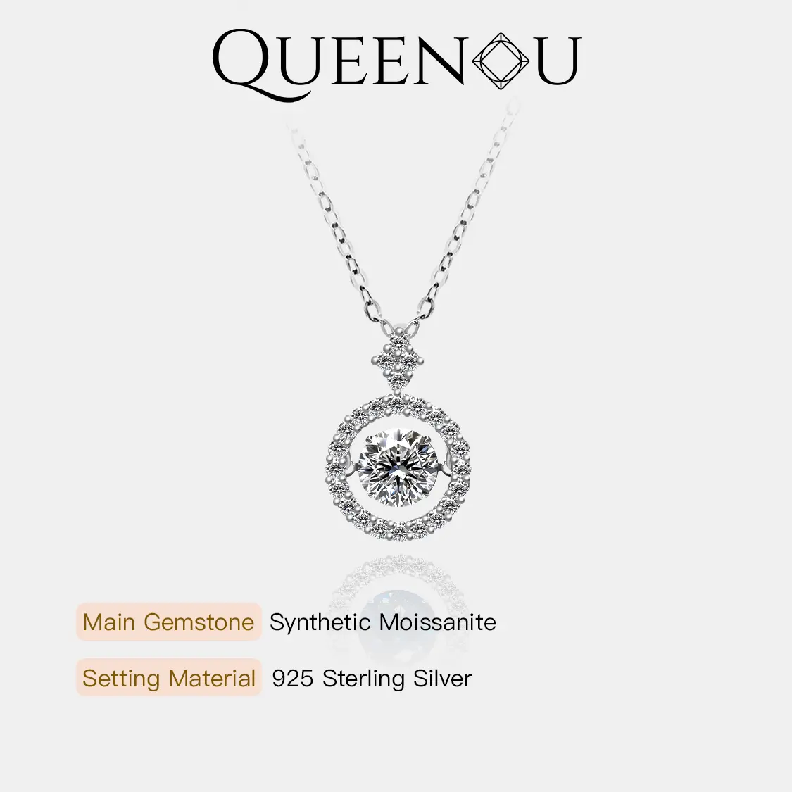 237 Sterling Silver Synthetic Moissanite Necklace - Elegant Timeless Design, 15.75inch+1.97inch, Adults' Birthday Gift for Special Events, Classic Jewelry Accessory, Anniversary