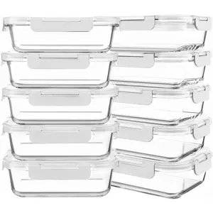 10 Packs 30 oz Glass Meal Prep Containers,Glass Food Storage Containers with Lids,Airtight Lunch Bento Boxes,Microwave,Freezer and Dishwasher,Gray