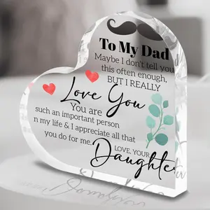 Acrylic Heart Shaped Plaque, Creative Letter Pattern Desktop Ornament, Acrylic Desktop Decoration, Birthday Gift for Dad, Unique Gift for Dad, Home Decor, Signs