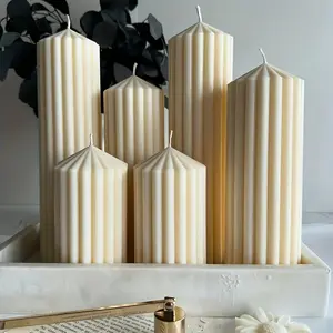 2-pack white vertical striped soy wax pillar candles, 20 hours burn time, Roman column design, suitable for Christmas, Thanksgiving, Valentine's Day, church weddings, home decoration, birthday parties, and other occasions decor