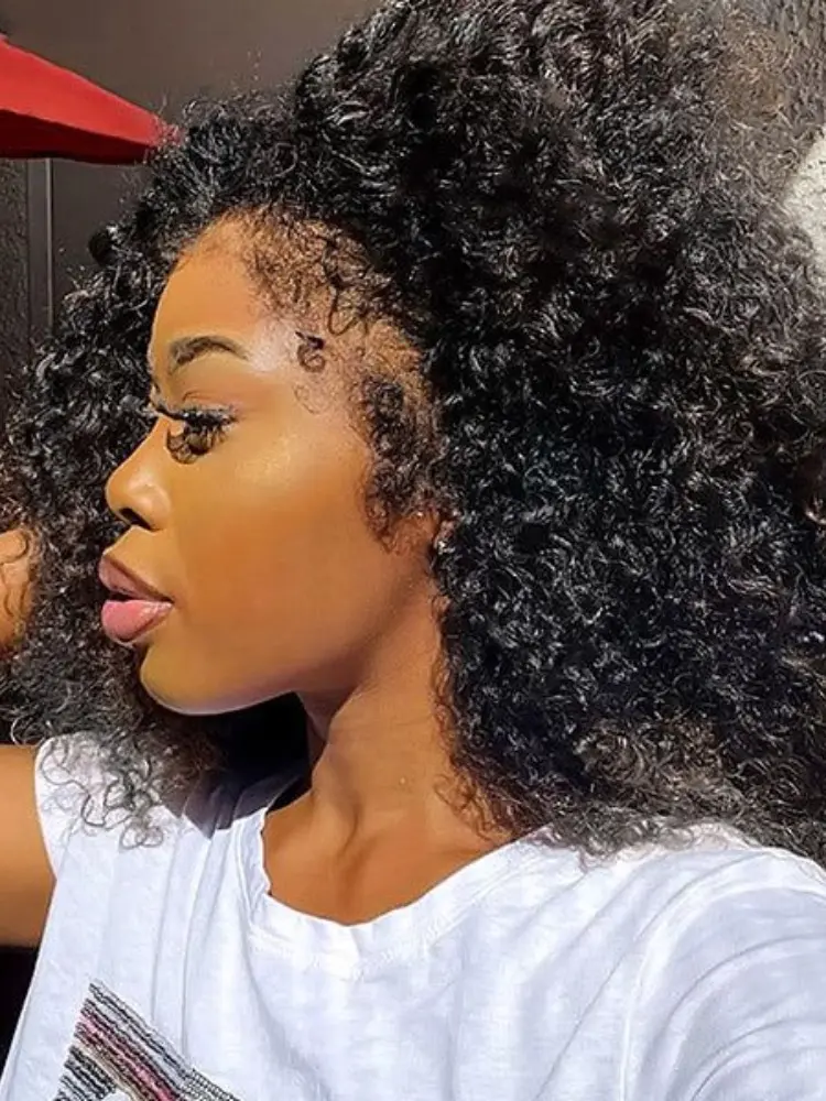 Female 4C Edges 13x4-13x6 HD Transparent Lace Frontal Wigs, 100% Human Hair, Glueless Deep Wave-Kinky Curly Wigs On Sale