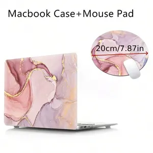 Marble Pattern Laptop Case With Mouse Pad Set，Marble Graphic Laptop Cases Compatible With MacBook，Marble Round Mouse Pad set