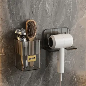 Two-Piece Bathroom Storage Rack, No Drilling Hair Dryer Stand, Razor Holder, Wall-Mounted Aluminum, Space-Saving, Suitable for Home & Salon