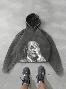 Men's Portrait Print Drawstring Hoodie, Street Fashion Casual Regular Fit Long Sleeve Hooded Sweatshirt for Daily Holiday Outdoor Wear, Men Clothes for All Seasons, Tops