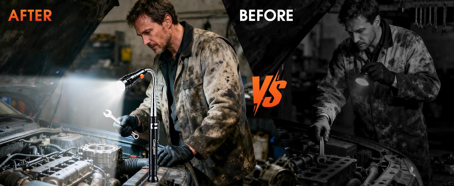 Extendable Magnetic Flashlight with Telescoping Magnet Pickup Tool-Cool Gadget Gifts for Men, Women, Him, Teen Boys, Husband, Dad, Father, Mechanic, Birthday Gifts for Men, Black