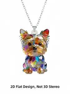 1pc Colorful Yorkshire Terrier Dog Pendant Necklace, Acrylic Animal Charm Necklace, Decorative Necklace, Cute Puppy Jewelry, Silver Chain, 2D Flat Design, Not 3D Stereo, for Women, Dog Lovers, Daily Wear, Party, Gift Idea, Viral TikTok Jewelry