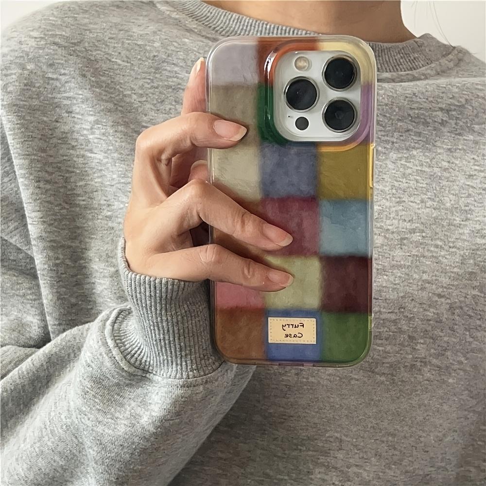 Phone Case - Retro Autumn And Winter Colored Square Foil Pattern Phone Case Suitable for Apple Iphone 11/12/13/14/15/16, Iphone 16/15/14/13/12/11 Pro Max Xs/Xr/X/7/8/Plus HL Large Hole Vortex - Mixed - Colored Square