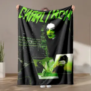 1 piece Charli XCX night city style music photo shoot themed flannel blanket - All-season comfortable flannel blanket, modern style, suitable for sofas and beds, digitally printed pattern, super soft and warm, 100% polyester material, machine