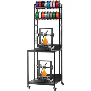 VEVOR 3D Printer Filament Storage Rack, 4-Tier 3D Printer Stand with Filament Storage, Spools Holder Racks Cart with Wheels, Filaments Organzied for 3D Printing Station, Office, Workshop (Shelf Only)