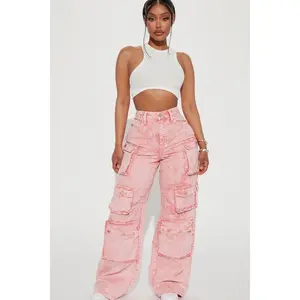 Lily High Rise Cargo Jeans - Pink D