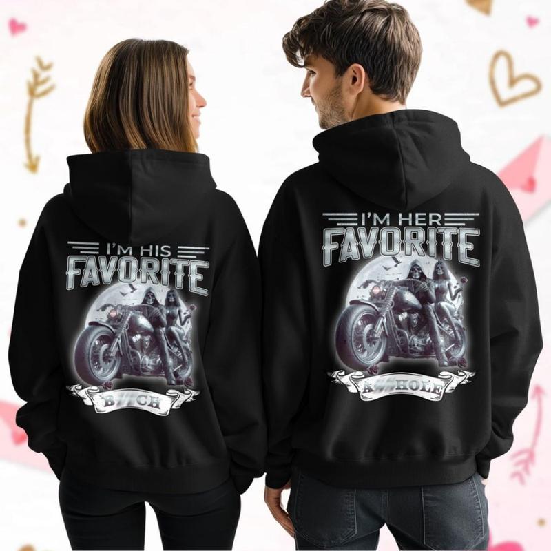 Couple Hoodie – Bold “I’m His Favorite - I’m Her Favorite” Motorcycle Design – Velocity Graphic Shirt – For Couples Who Love Riding Together – Great Gift for Boyfriend, Girlfriend, Anniversaries & Road Trips