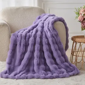 Faux Fur Throw Purple - Big Bubble Rabbit Fluff for Couch Sofa,Softest Fluffy Fuzzy,Thick Furry Plush Shaggy Warm Blankets for Women,50x60 Inches