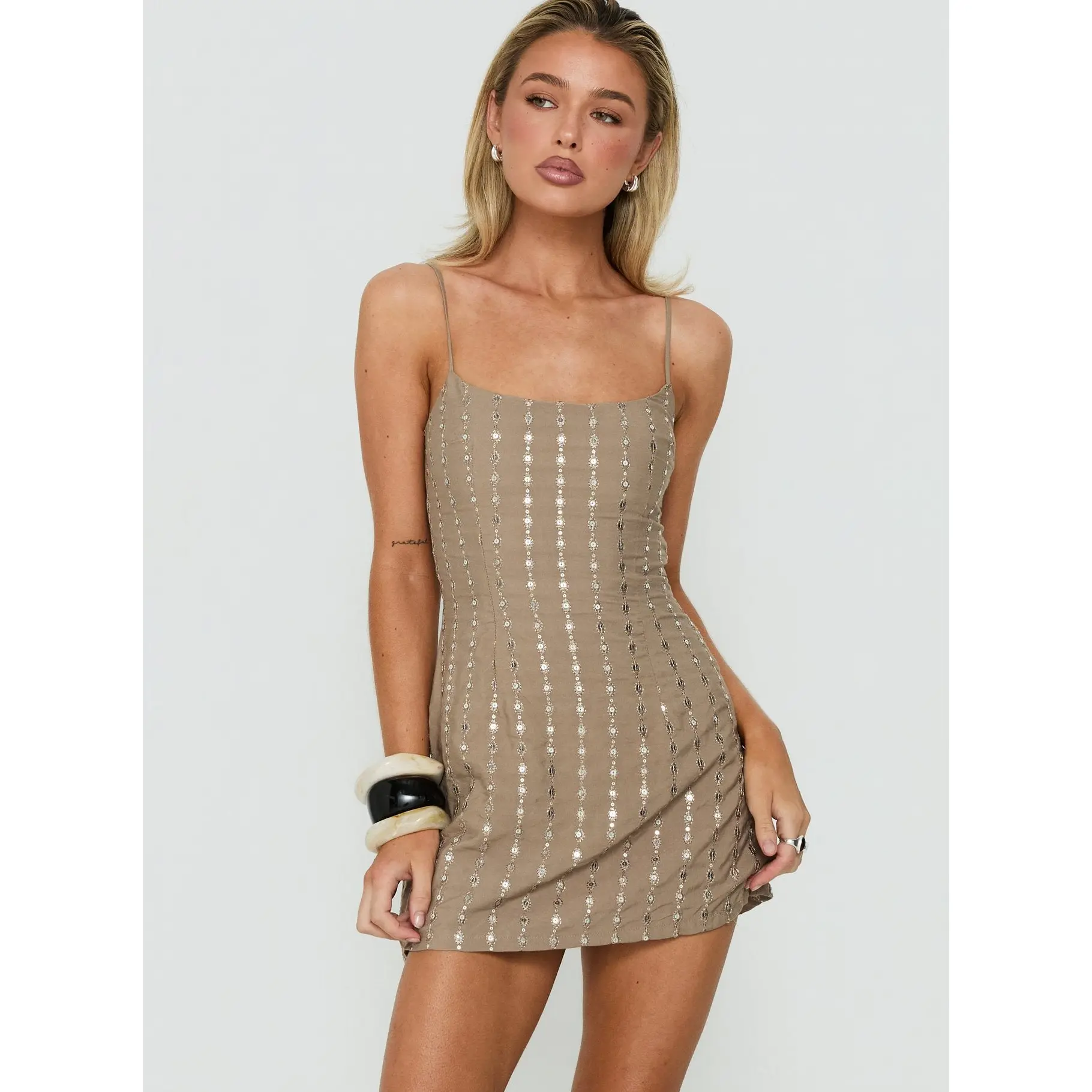 Kelia Sequin Detail Playsuit Khaki