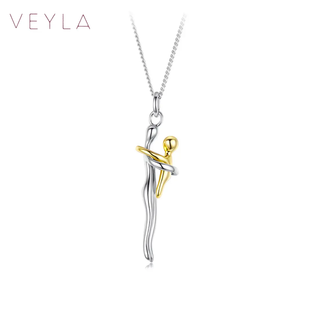 Mom & Child Hug Love Necklace - Silver-Gold 2-Tone Gold Plated Unisex Daily Wear Family Jewelry, Adjustable Mom Birthday Gifts for Son, Daughter