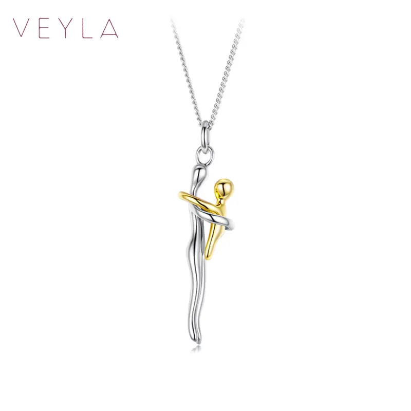 Mom and Child Hug Necklace - Silver-Gold Shine Unisex Style, Copper Pendant, Adjustable Chain, Auspicious Shared Love Jewelry, Necklace for Mama, Meaningful Gift for Mother's Day, Birthday
