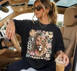 RodyThread Lion Judah Shirt Religious Christian Tee Jesus Lion Of Judah Floral T-Shirt Faith Based Apparel Spiritual For Women And Men Aesthetic Christian Clothing summervibes