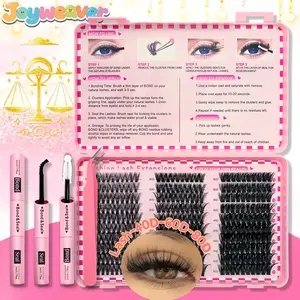 Complete Professional False Eyelash Extension Kit 300/800 Pcs Natural Feathery Sectional Lashes Mixed Density 30D/40D/50D D-Curl 8-18mm with Adhesive Sealer & Tools Reusable Lightweight Daily Makeup Cosmetic for Professionals & Beginners