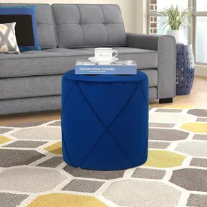 Adeco Modern Round Ottoman, Velvet Upholstered Tufted Vanity Stool with Soft Padded Seat, Side Table Footrest Stool for Living Room