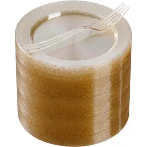 GOODLUCK 240PCS Gold Glitter Disposable Plates & Forks Set 120 Heavy-Duty 7 Dessert Plates 120 Plastic Forks for 120 Guests Perfect for Weddings Parties Baby Showers Events Decorations Supplies Birthdays
