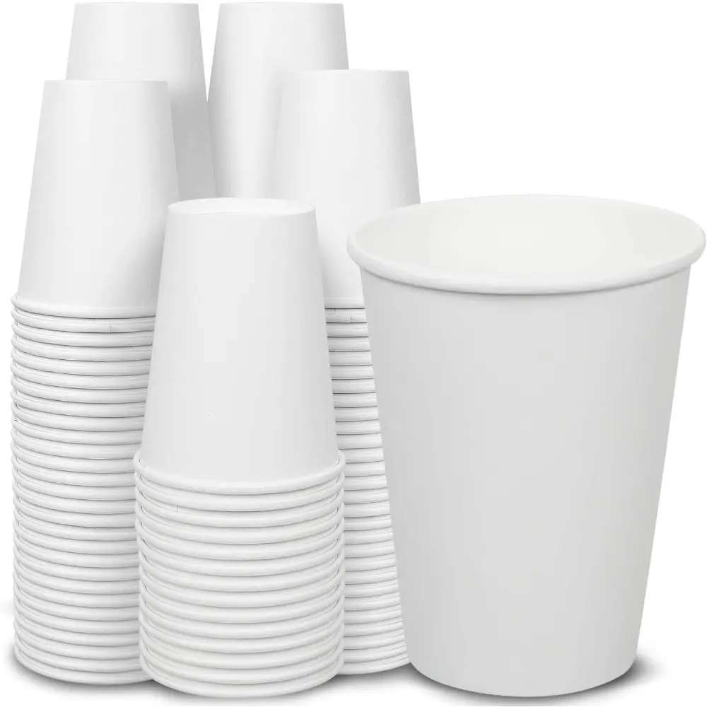 Thickened Recyclable Disposable Paper Coffee Cups - 12 oz, 200 Count, White, Non-Toxic, Leak-Proof, Wall-Compatible Kitchen Drinkware for Hot Drinks, Party Use, Thickened Paper